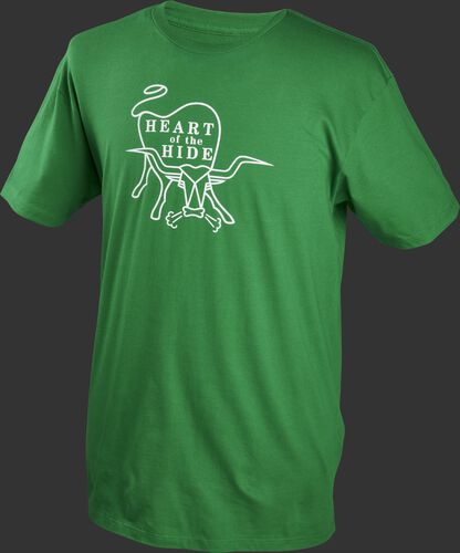 A kelly green Rawlings Heart of the Hide short sleeve shirt with the HOH logo printed in white