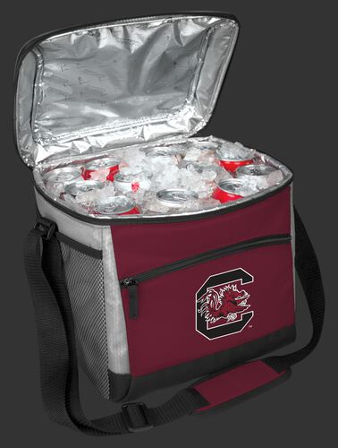 An open South Carolina Gamecocks 24 can cooler filled with ice and drinks - SKU: 10223098111