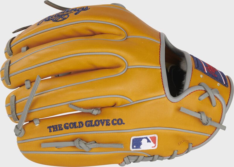 Back of a rich tan Pro Preferred 11.75" infield glove with a MLB logo on the pinky - SKU: PROS315-2RT