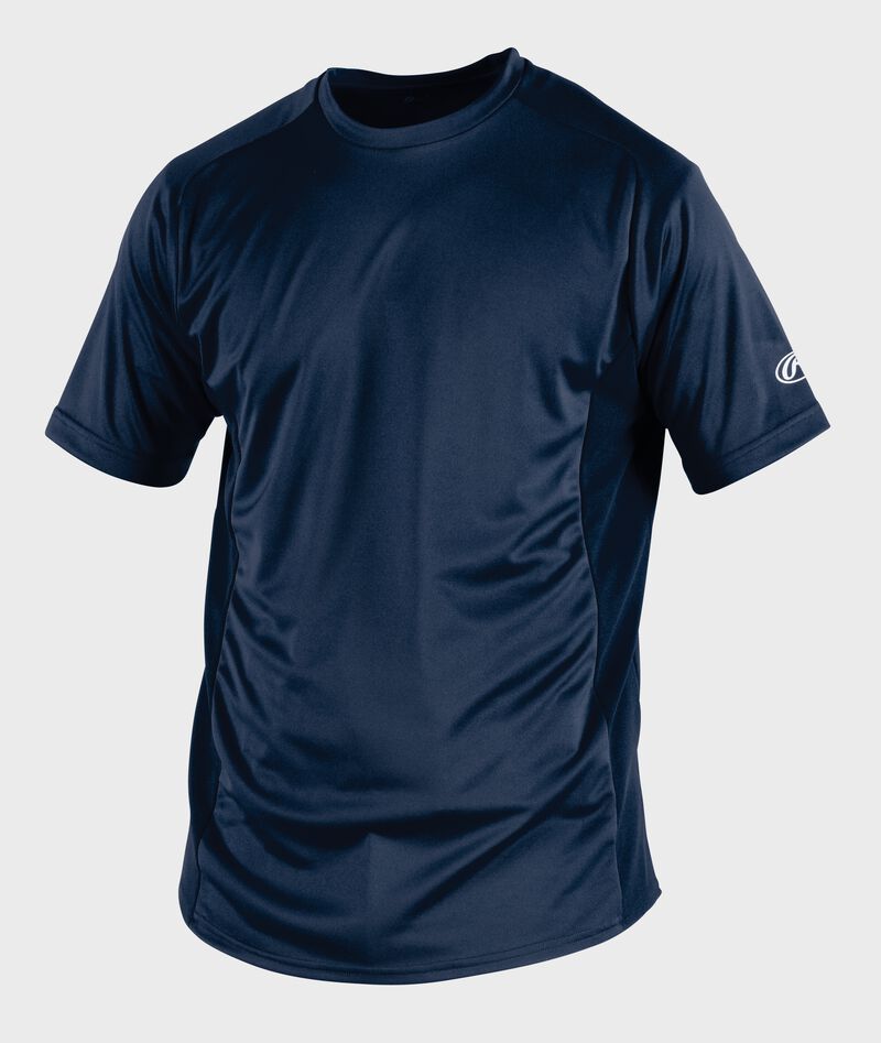 Front of Rawlings Navy Youth Short Sleeve Shirt - SKU #YSBASE