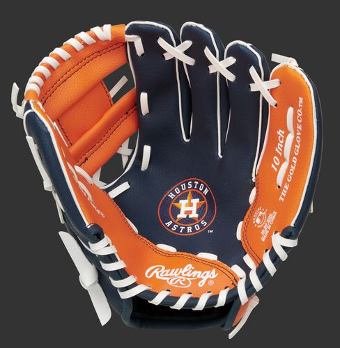 A navy/orange Rawlings Houston Astros youth glove with the Astros logo stamped in the palm - SKU: 22000002111