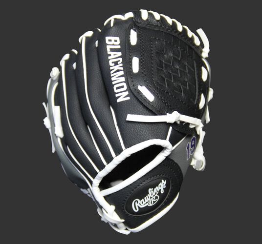 Back of a black MLBPA 9-inch Charlie Blackmon player glove