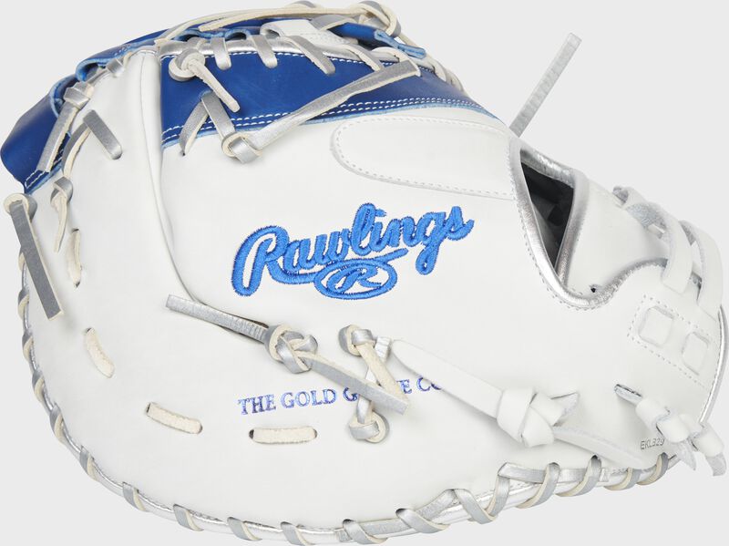 Back of a white/royal Liberty Advanced 1st base mitt - SKU: RLADCTSBWRP