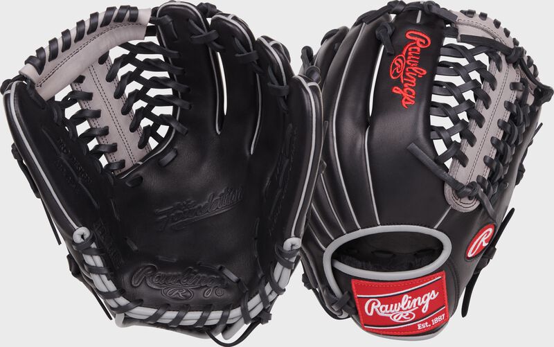 2 images showing the palm & back of a Foundation Series Aaron Judge youth 12" glove - SKU: RSGRF206-4B