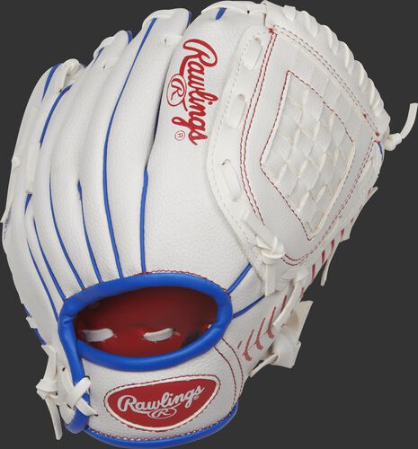 PL90SSB 9-inch Players Series glove with a white back and royal blue accents