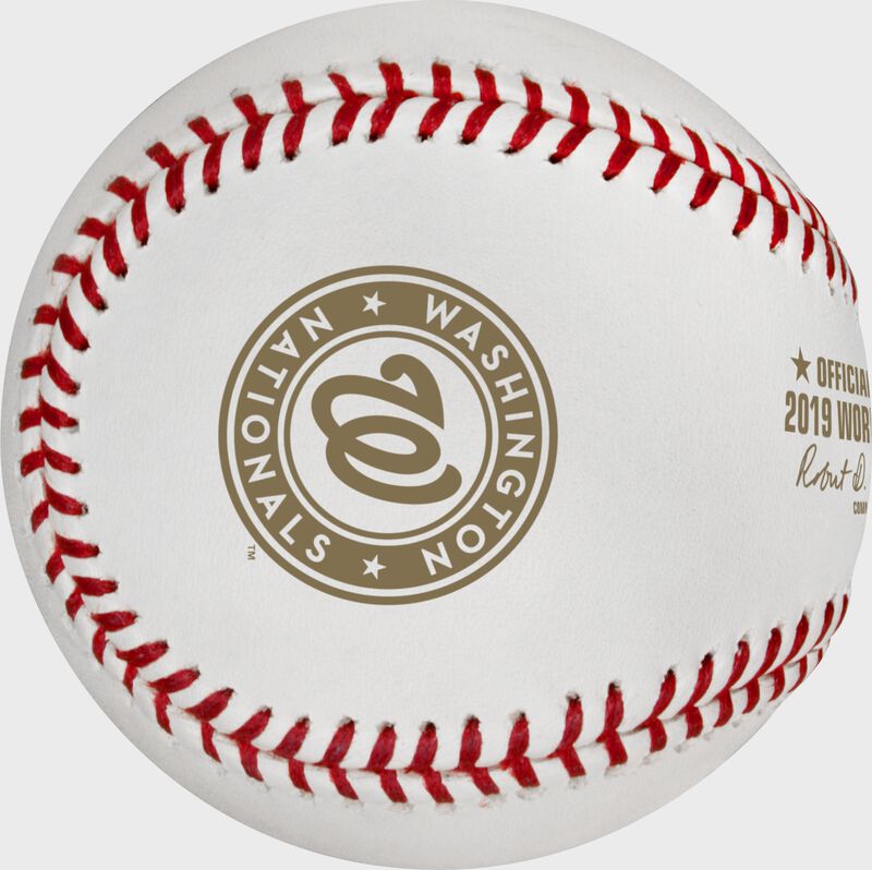 The Washington Nationals logo on the WSBB19CHMP Washington Nationals World Series Champions ball
