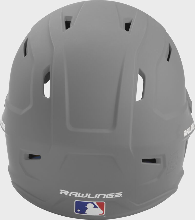 Back of a silver MACH high performance helmet with the Official Batting Helmet of MLB logo