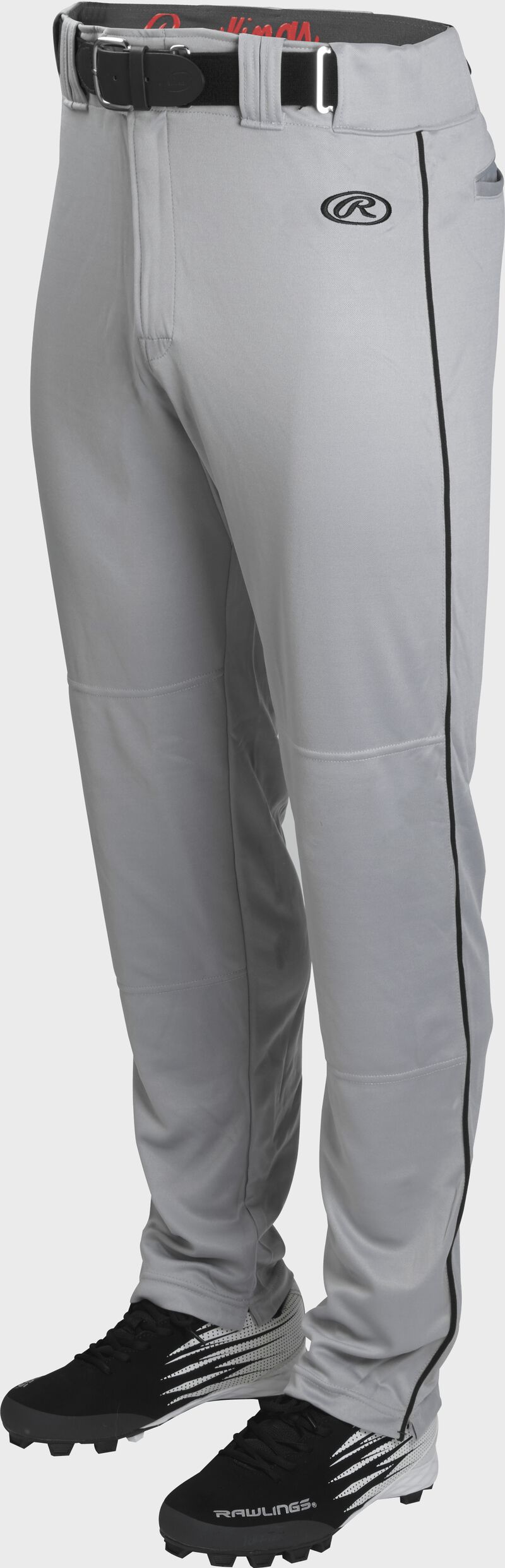 Front of Rawlings Blue Gray/Black Adult Launch Piped Semi-Relaxed Baseball Pant - SKU #LNCHSRP-BG/B