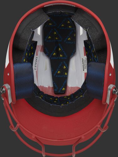 Black foam padding on the inside of a Rawlings Mach fastpitch helmet - SKU: MSB13S-W/S