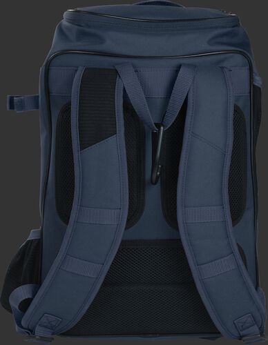 Back shoulder straps of a navy R701 baseball gear backpack