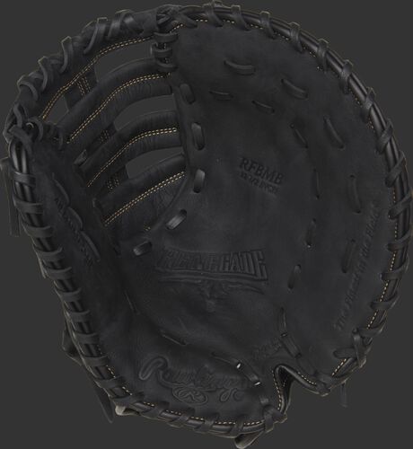 RFBMB Rawlings recreational first base mitt with a black palm, black laces and Sure Catch design