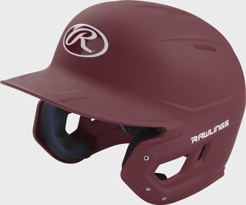 Left angle view of a Rawlings MACH helmet with a one-tone matte maroon shell