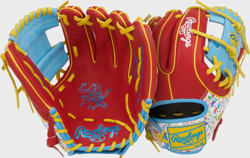 Two images showing the palm & back of a Heart of the Hide 11.5-Inch Splatter Infield Glove