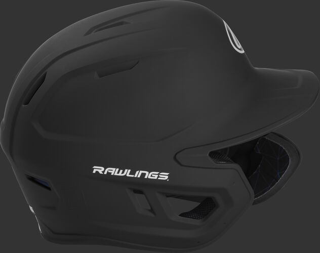 Right side of a MACHEXTR junior Rawlings batting helmet with a one-tone matte black shell