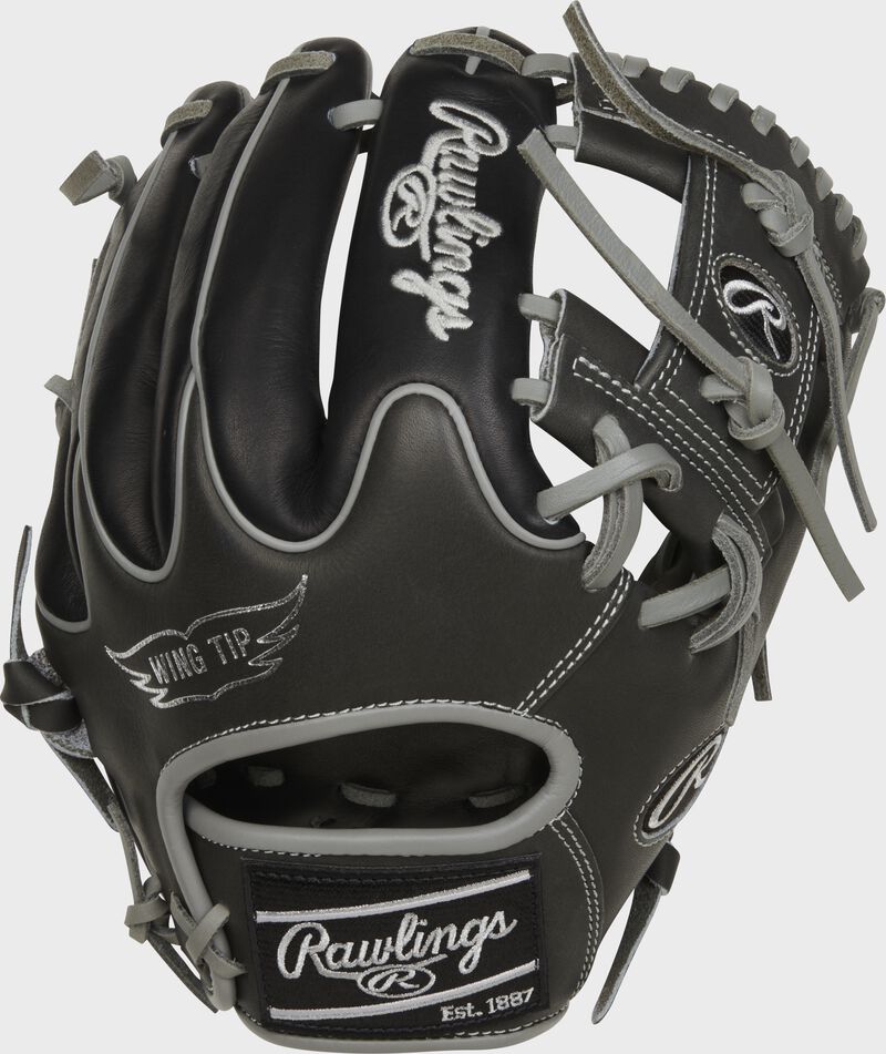 Wing tip back of a Heart of the Hide 11.75" I-web infield glove with a black Rawlings patch - SKU: PROR205W-2DS