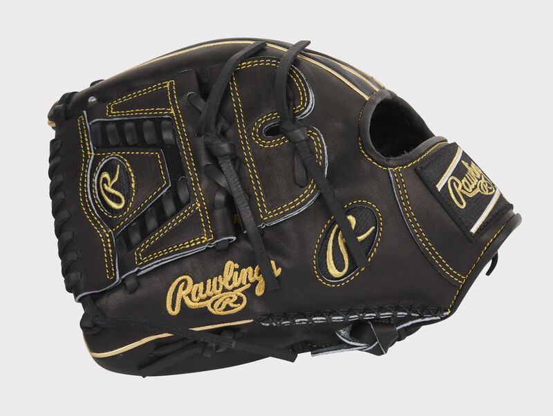 Black thumb of an exclusive Pro Preferred Speed Shell infield/pitcher's glove with a laced 2-piece solid web - SKU: PROS205-30BG loading=