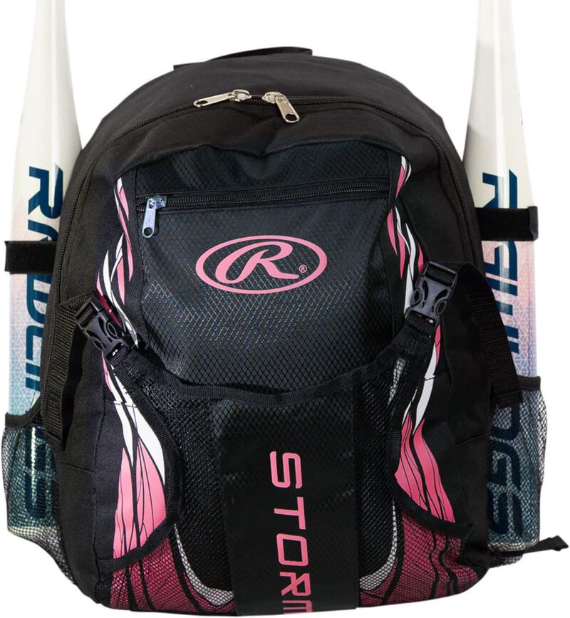 A black/pink Storm girls softball backpack - SKU: GBRSTBK3-B/P loading=