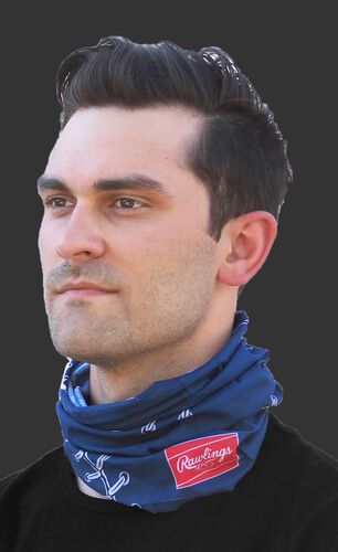 A guy wearing a Rawlings navy stitch gaiter around his neck - RC40001-400