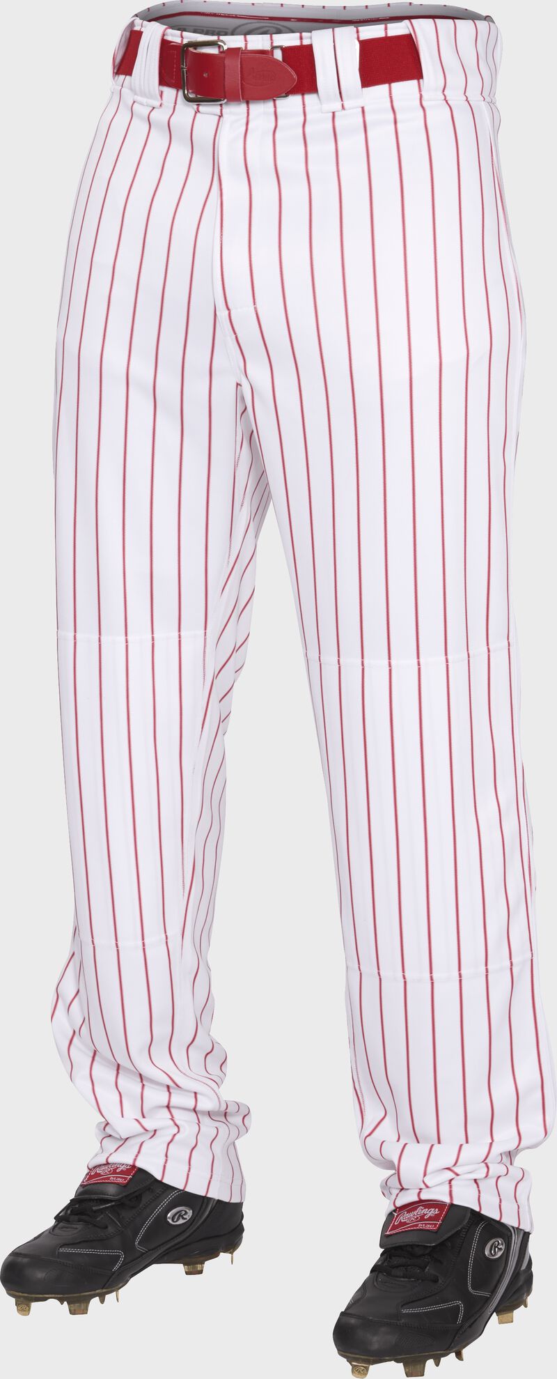 Front of Rawlings Scarlet Adult Semi-Relaxed Pinstripe Pant - SKU #PIN150