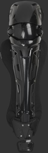 A black Mach adult leg guard with black trim and intelligent knee position system - SKU: MCHLGA-B/B