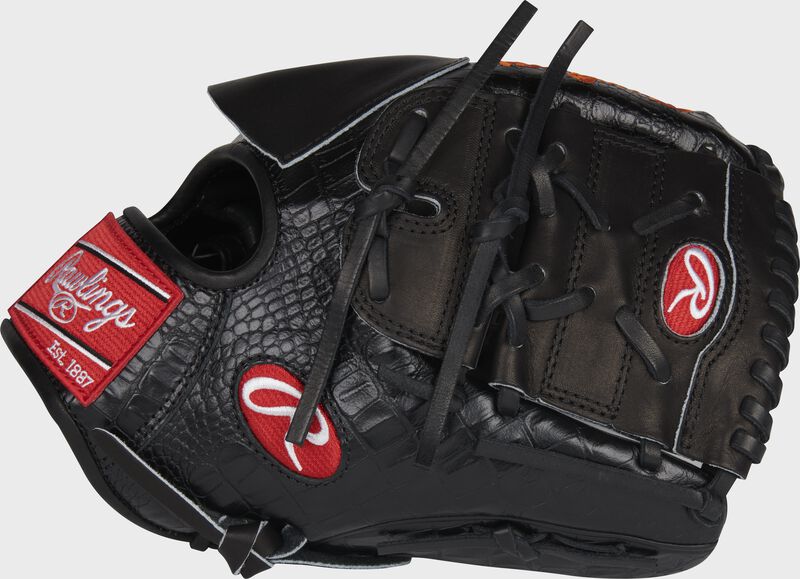 Thumb of a black Jacob Degrom Pro Preferred infield/pitcher's glove with a 2-Piece solid web - SKU: PROS205-JD48 loading=