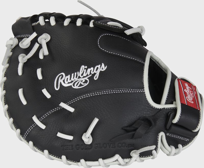 Black back of a Shut Out 12" fastpitch 1st base mitt - SKU: RSOFBM12 loading=