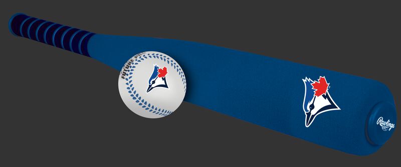 Side of Rawlings Toronto Blue Jays Foam Bat and Ball Set in Team Colors With Team Name and Logo On Front SKU #01860004111