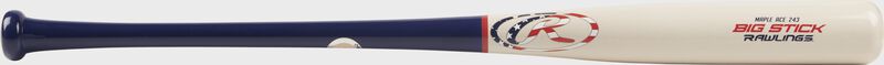 R243MA Big Stick Maple Ace wood bat with a white barrel and blue handle