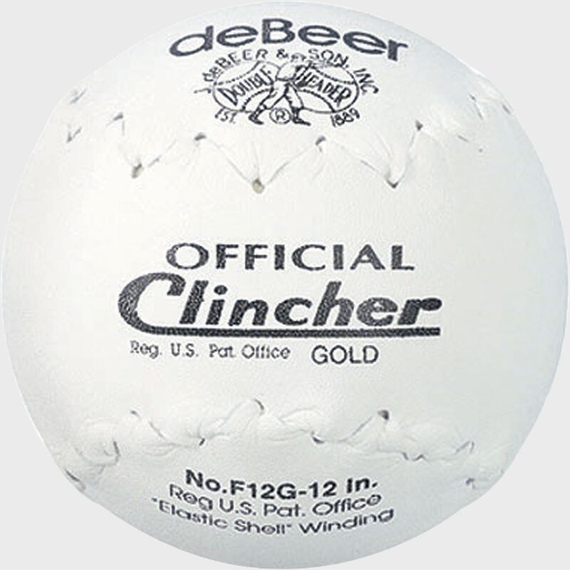 A white W10308 deBEER 12-inch Clincher softball