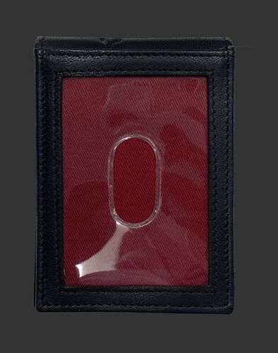 Back of a black Rawlings debossed stitch front pocket wallet with a clear ID window - SKU: RPW009-001