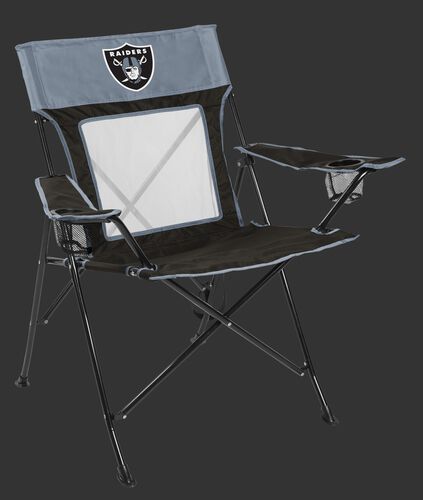 Front of Rawlings Silver and Black NFL Oakland Raiders Game Changer Chair With Team Logo SKU #00651072111