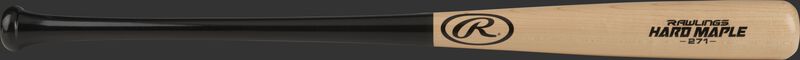 R271MB Adirondack wood bat with a natural wood barrel and black handle