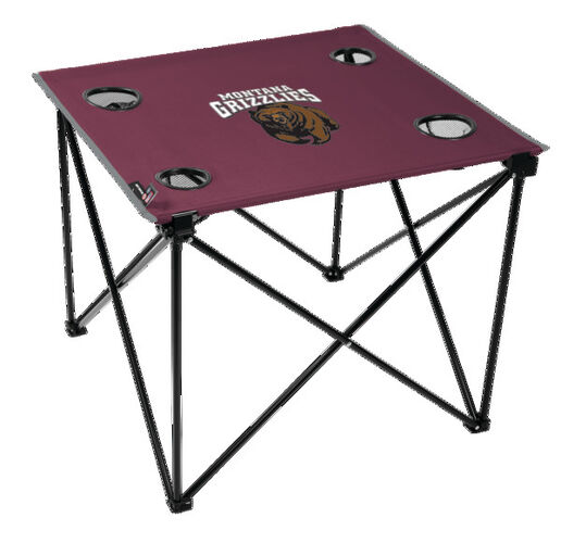 Rawlings Maroon NCAA Montana Grizzlies Deluxe Tailgate Table With Four Cup Holders and Team Logo Printed In The Middle SKU #00719155111