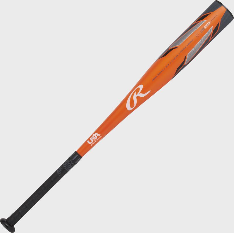 An orange Threat -12 USA Bat shown diagonally bottom left to top right - SKU: RUS4T12