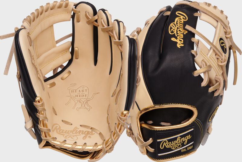 2 images showing the palm & back of an exclusive Heart of the Hide 11.5" ContoUR fit infield glove
