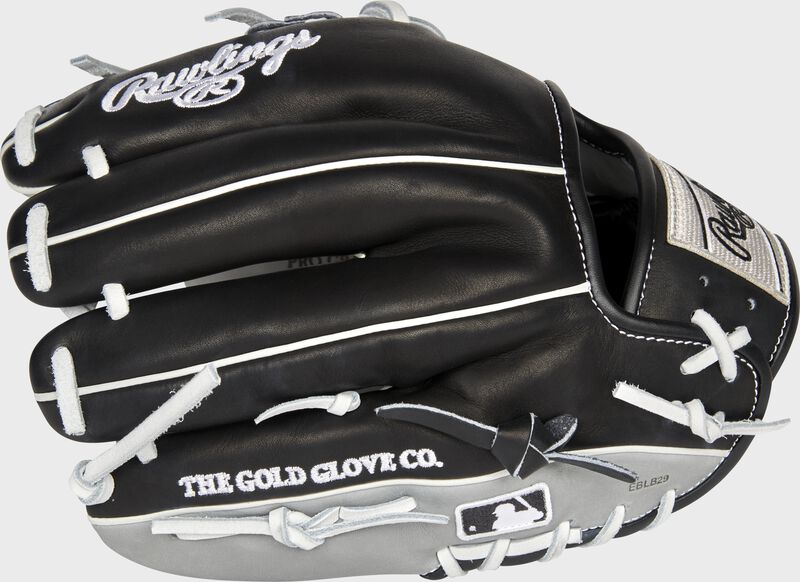 Black/gray back of a Heart of the Hide Chicago White Sox glove with the MLB logo on the pinky - SKU: RSGPRO204-2CHW