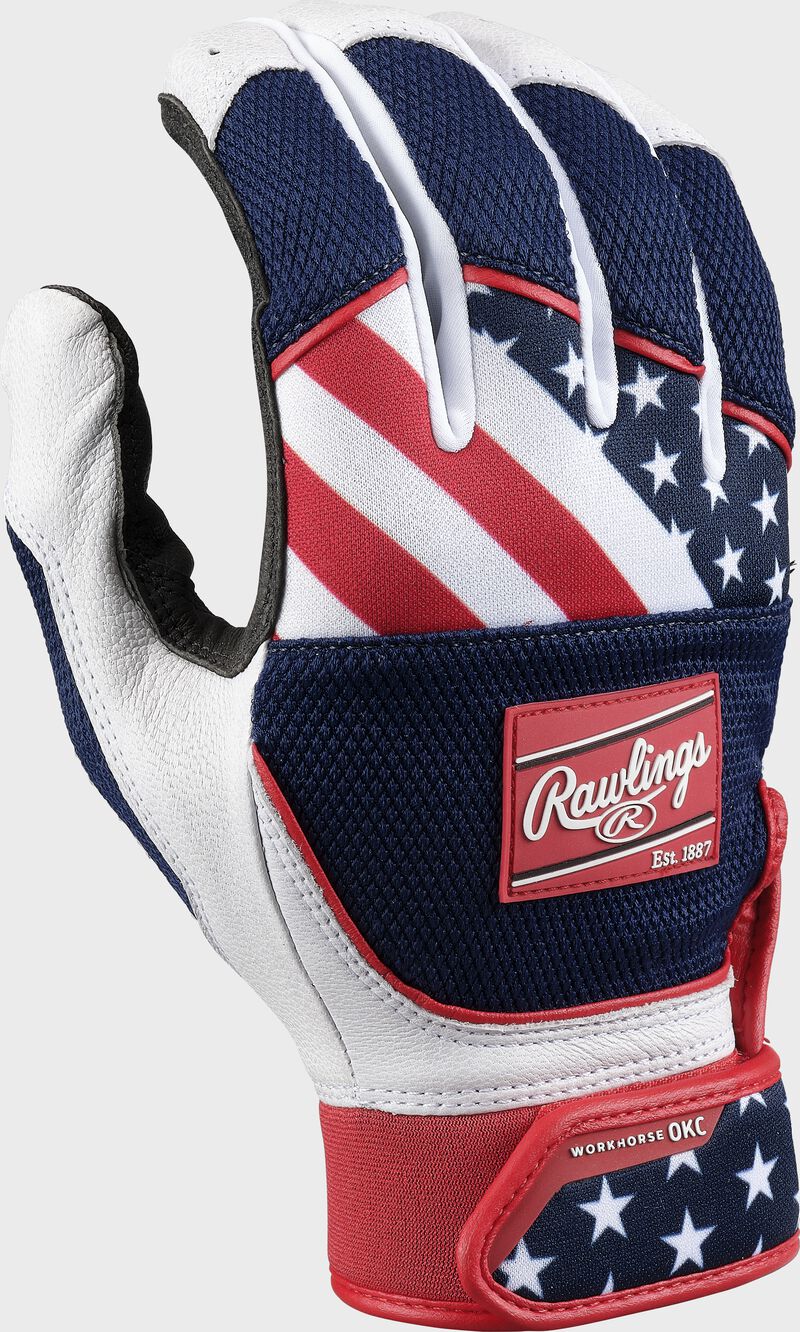 Back of a USA women's workhorse OKC fastpitch batting glove - SKU: WHOKCFPBG-US