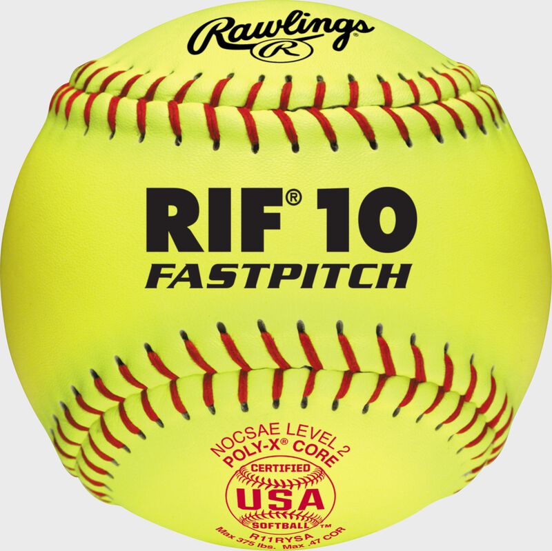 A USA RIF 11" softball with red stitching and a red USA softball stamp - SKU: R11RYSA