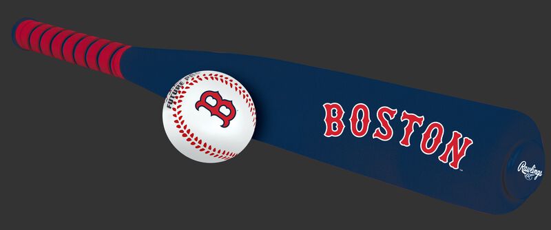 Side of Rawlings Boston Red Sox Foam Bat and Ball Set in Team Colors With Team Name On Front SKU #01860024111