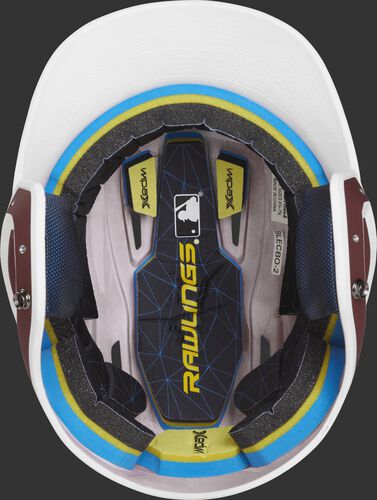 Inside of a Rawlings MACH baseball helmet with IMPAX durable foam padding