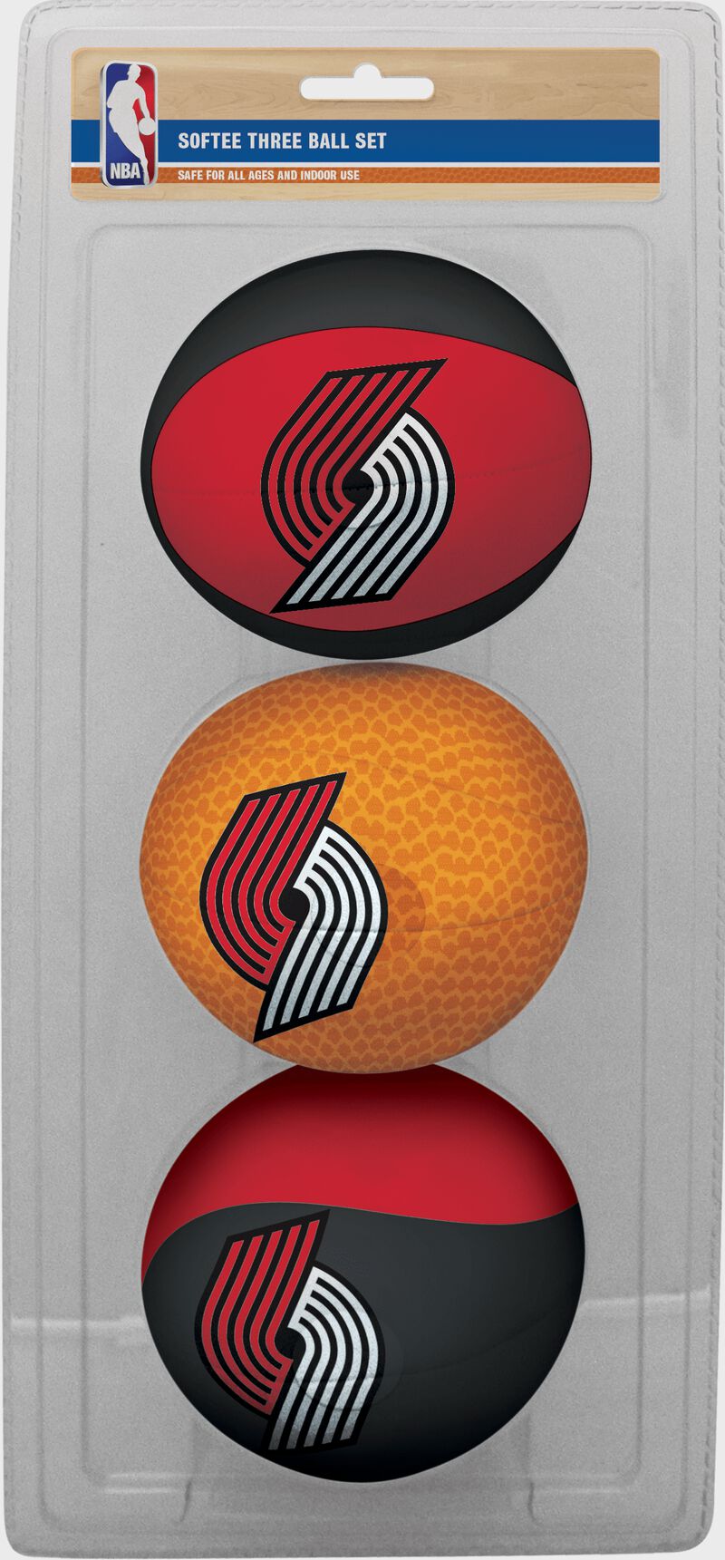 Rawlings Black , Brown, and Red NBA Protland Trail Blazers Three-Point Softee Basketball Set With Team Logo SKU #03524215114