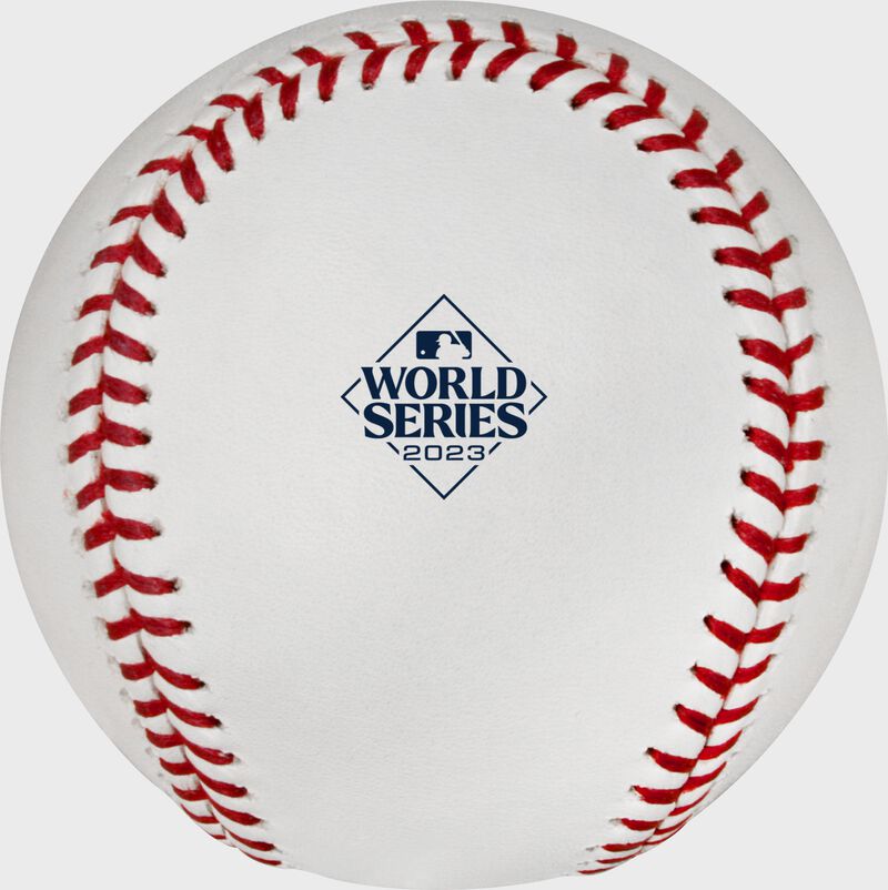 World Series logo on a white MLB baseball with red stitches - SKU: WSBB