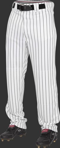 Front of Rawlings Black Adult Semi-Relaxed Pinstripe Pant - SKU #PIN150