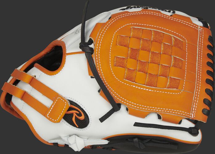 Thumb of a RLA120-3OB Liberty Advanced Color Series 12-inch infield/pitcher's glove with black trim and orange Basket web