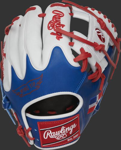 PRO204W-2DR Heart of the Hide 11.5-Inch Dominican Republic glove with white fingers and royal Wing Tip back