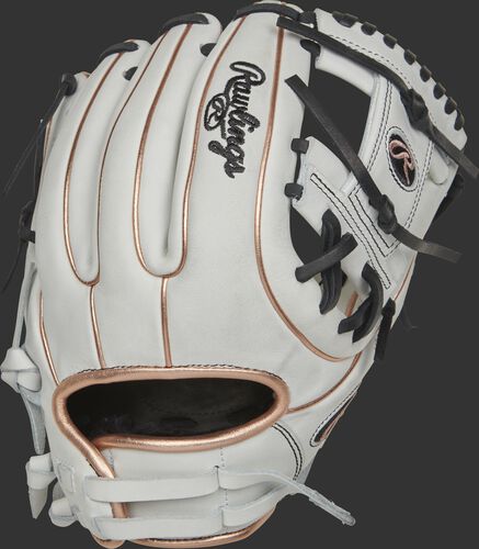 RLA715SB-2RG 11.75-inch Liberty Advanced I-web glove with a white back, rose gold binding/welting and adjustable pull strap