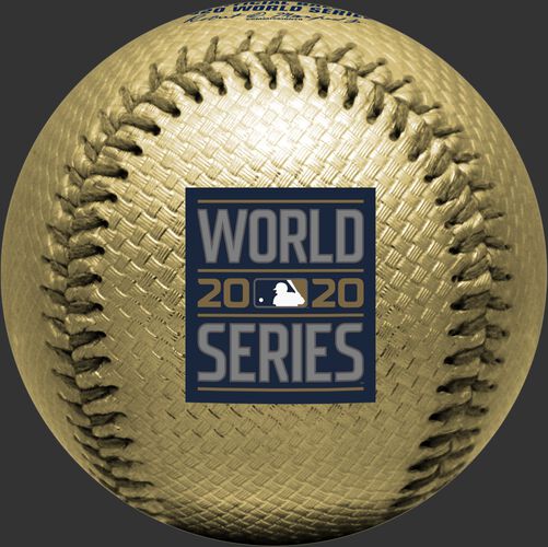 The 2020 World Series logo stamped on a gold replica baseball - SKU: 35010032286