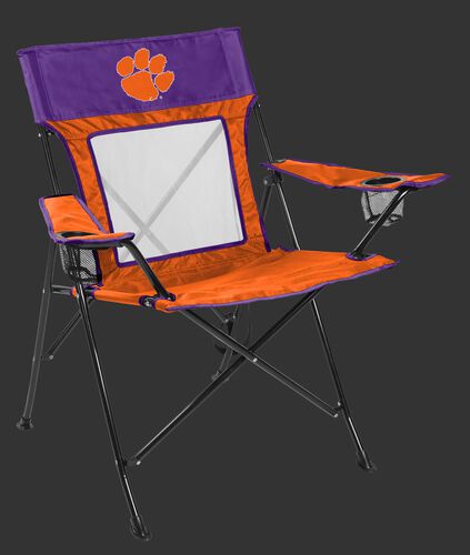 Front of Rawlings Purple and Orange NCAA Clemson Tigers Game Changer Chair With Team Logo SKU #00643010111