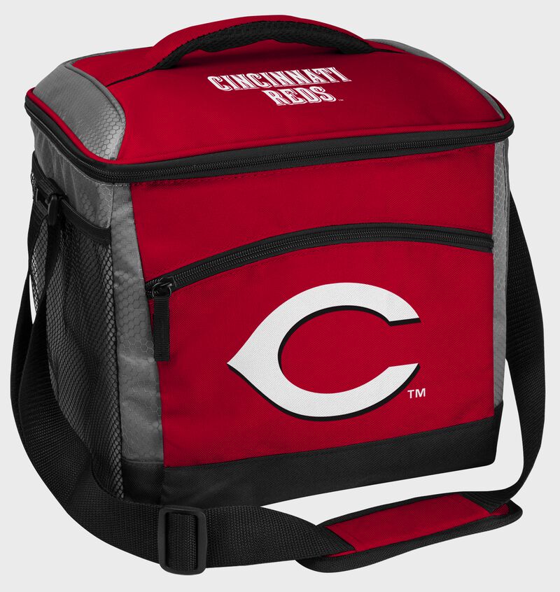 A Cincinnati Reds 24 can soft sided cooler