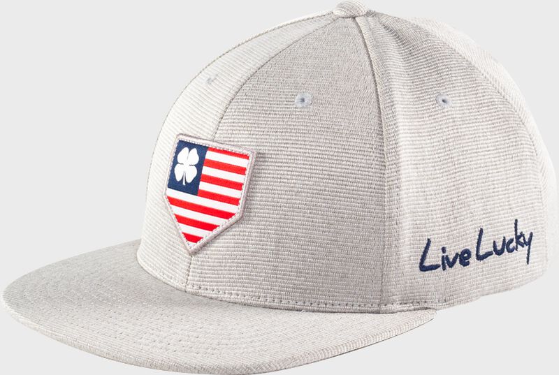 Front left-side view of Rawlings Black Clover Flat Bill Hat, Special Edition - SKU: RBCASF